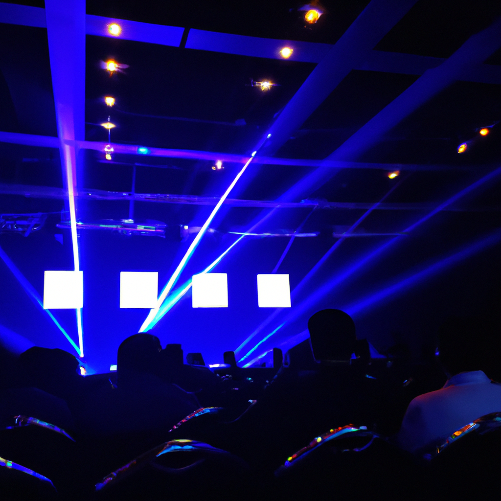 Evento corporativo en Bogotá, conferencia con luces azules