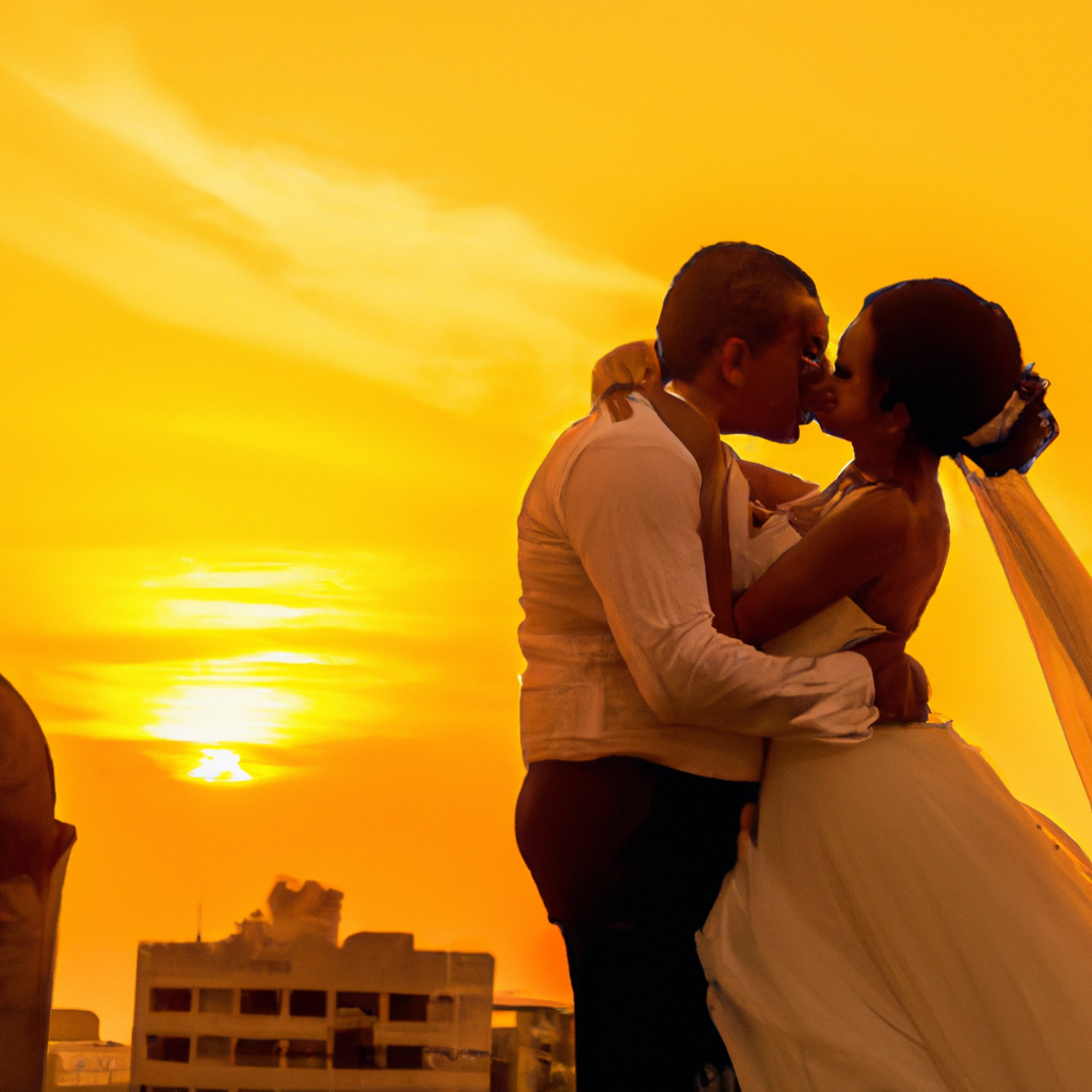 Pareja de boda en Cartagena al atardecer